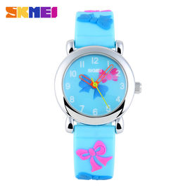 Façonnez à belle fleur la montre de Digital analogue de quartz, montre-bracelet bleue de Silcione de garçon/fille